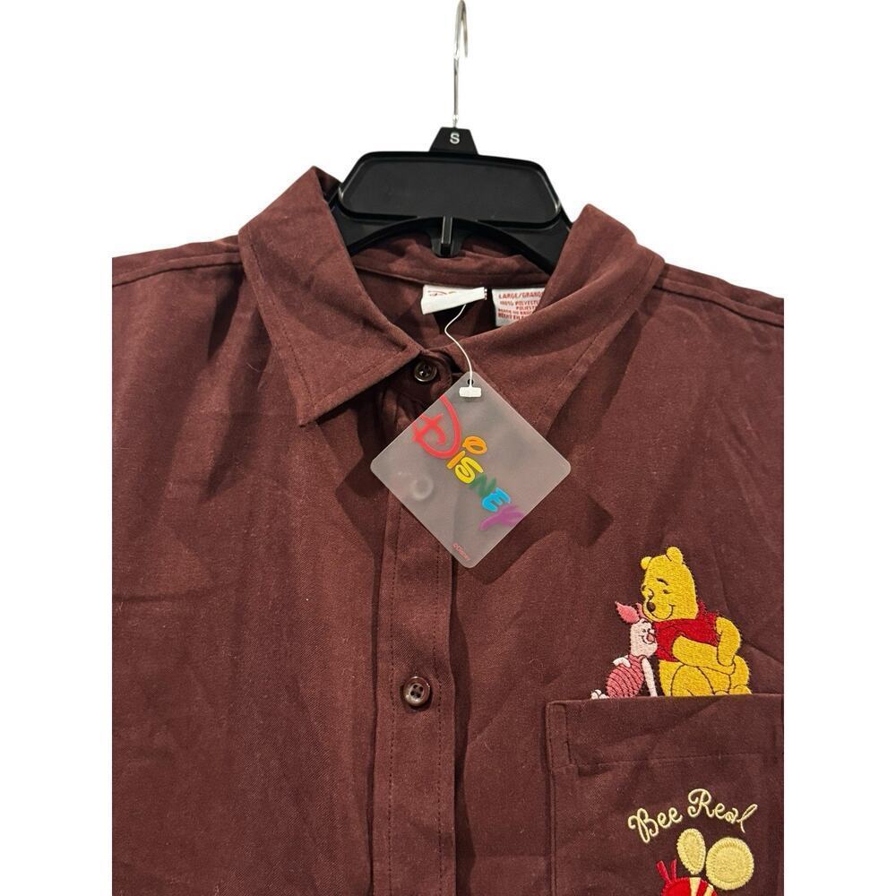 Vintage Disney Winnie the Pooh Shirt L Brown Button Down Embroidered Piglet Bee - Picture 4 of 12
